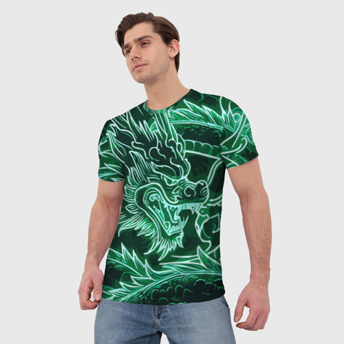 Мужская футболка 3D Неоновый дракон - ирезуми, цвет 3D печать - фото 3