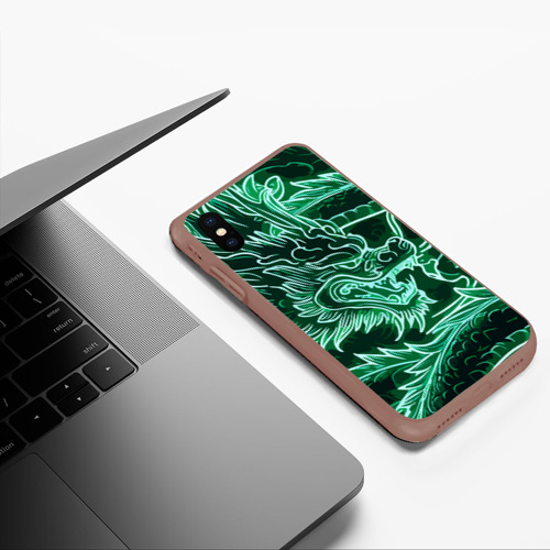 Чехол для iPhone XS Max матовый Неоновый дракон - ирезуми, цвет коричневый - фото 5