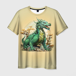 Огромный зеленый дракон среди деревьев – Мужская футболка 3D с принтом купить со скидкой в -26%