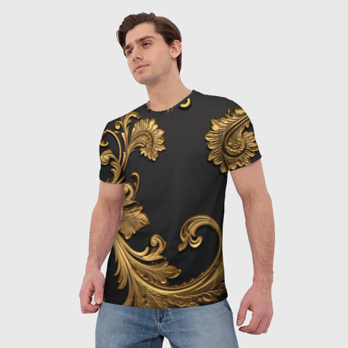 Мужская футболка 3D Лепнина золотые объемные   узоры, цвет 3D печать - фото 3