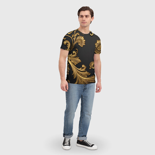 Мужская футболка 3D Лепнина золотые объемные   узоры, цвет 3D печать - фото 5