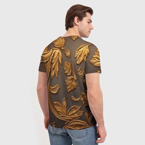 Мужская футболка 3D Лепнина золотые  узоры  на черном, цвет 3D печать - фото 4