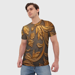 Мужская футболка 3D Лепнина золотые  узоры  на черном - фото 2