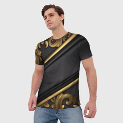 Мужская футболка 3D Лепнина объемные узоры золотые - фото 2