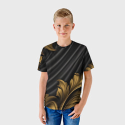 Детская футболка 3D Лепнина золотые узоры на черной ткани  - фото 2