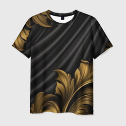 Мужская футболка 3D Лепнина золотые узоры на черной ткани 