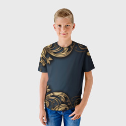 Детская футболка 3D Лепнина объемные  золотые узоры на ткани - фото 2