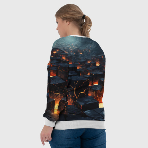 Женский свитшот 3D Кубы черные абстрактные в огне, цвет 3D печать - фото 7