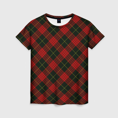 Женская футболка 3D с принтом Красно-зелёный клетчатый, вид спереди #2