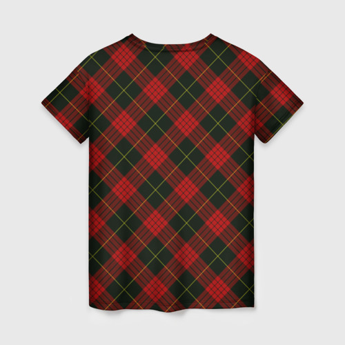 Женская футболка 3D с принтом Красно-зелёный клетчатый, вид сзади #1