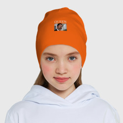 Шапка с принтом Queen — Mimino мем для ребенка, вид на модели спереди №4. Цвет основы: оранжевый