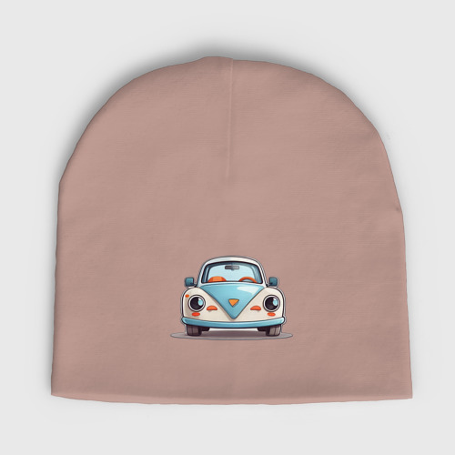 Детская шапка демисезонная Машинка, цвет пыльно-розовый