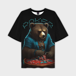 Медведь играет в покер – Мужская футболка oversize 3D с принтом купить со скидкой в -50%