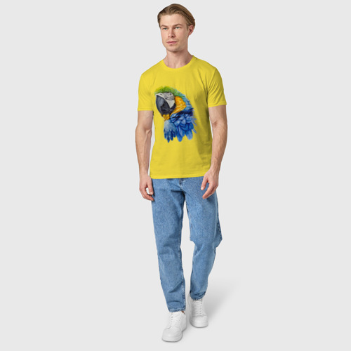 Мужская футболка хлопок Сине-золотой попугай ара, цвет желтый - фото 5