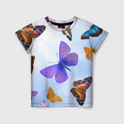 Детская футболка 3D Бабочки на небесном фоне