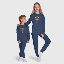 Пижама с принтом Беларусь зубр цветной для ребенка, вид на модели спереди №5. Цвет основы: темно-синий
