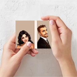 Поздравительная открытка Серкан и Эда арт-портреты у двери - фото 2