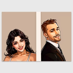 Поздравительная открытка Серкан и Эда арт-портреты у двери