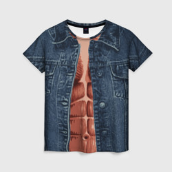Женская футболка 3D Голый торс под джинсовкой