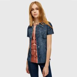 Женская футболка 3D Голый торс под джинсовкой - фото 2