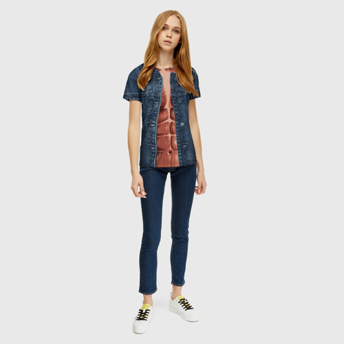 Женская футболка 3D Голый торс под джинсовкой, цвет 3D печать - фото 5