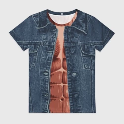 Женская футболка 3D Голый торс под джинсовкой