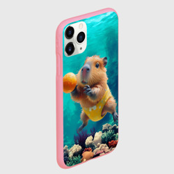 Чехол для iPhone 11 Pro Max матовый Капибара в желтых трусиках ныряет за апельсинной - фото 2
