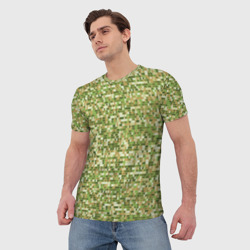 Мужская футболка 3D В зеленых тонах вязаный трикотажный однотонный узор - фото 2