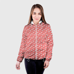 Женская куртка 3D Маленькие сердечки красный полосатый - фото 2