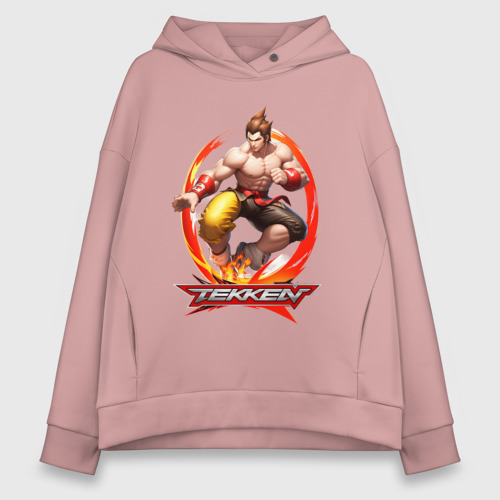 Женское худи Oversize хлопок Логотип к игре Tekken, цвет пыльно-розовый