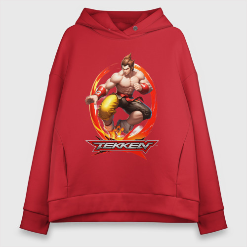 Женское худи Oversize хлопок Логотип к игре Tekken, цвет красный