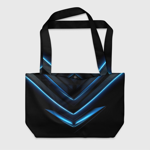 Пляжная сумка 3D Синее неоновое   свечение  геометрическая   темная  абстракция