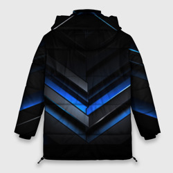 Куртка с принтом Синее  неоновое   свечение  геометрическая   темная  абстракция для женщины, вид сзади №1. Цвет основы: черный