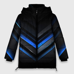 Синее  неоновое   свечение  геометрическая   темная  абстракция – Зимняя куртка оверсайз с принтом купить