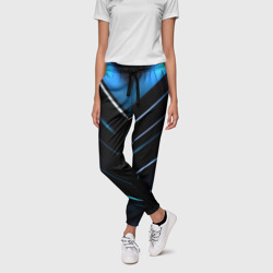 Синее  неоновое    свечение  геометрическая   темная  абстракция – Женские брюки 3D с принтом купить