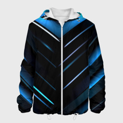 Синее  неоновое    свечение  геометрическая   темная  абстракция – Мужская куртка 3D с принтом купить со скидкой в -10%