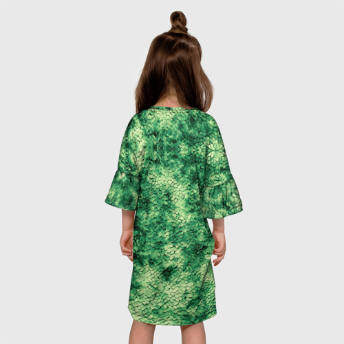 Детское платье 3D Шкура рептилии ярко зелёного цвета, цвет 3D печать - фото 5