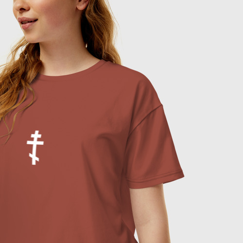 Женская футболка хлопок Oversize с принтом Православный крест, фото на моделе #1