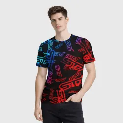 Мужская футболка 3D Subaru neon logo steel sport - фото 2