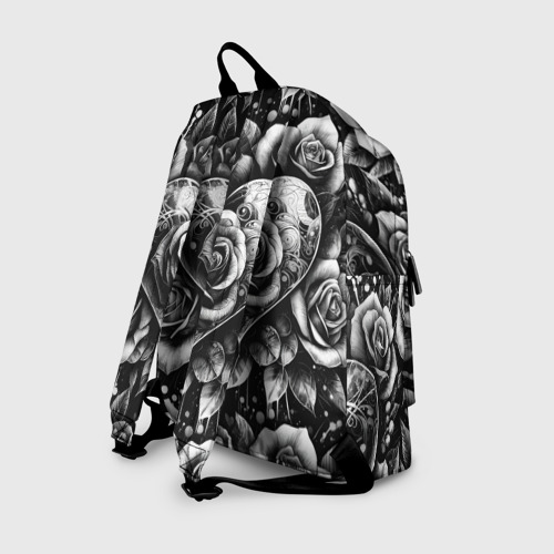 Рюкзак 3D с принтом Черно белое сердце и розы, вид сзади #1