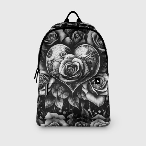 Рюкзак 3D с принтом Черно белое сердце и розы, вид сбоку #3