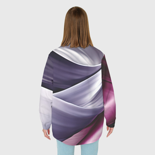 Женская рубашка oversize 3D с принтом Абстрактные  волнистые полосы, вид сзади #2
