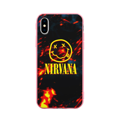 Чехол для iPhone X матовый с принтом Nirvana rock огненное лого лава, вид спереди #2