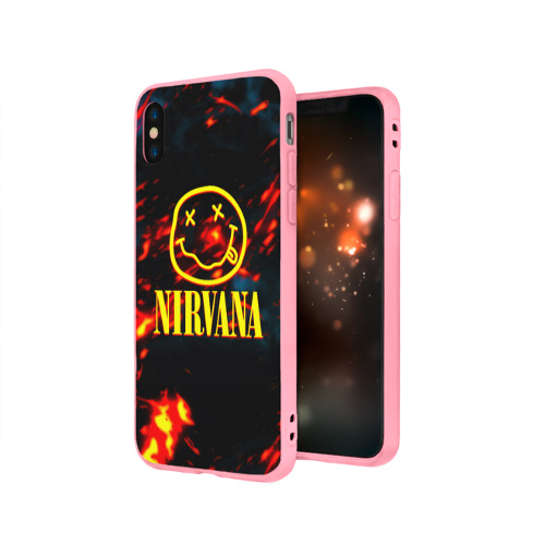 Чехол для iPhone X матовый с принтом Nirvana rock огненное лого лава, вид сбоку #3