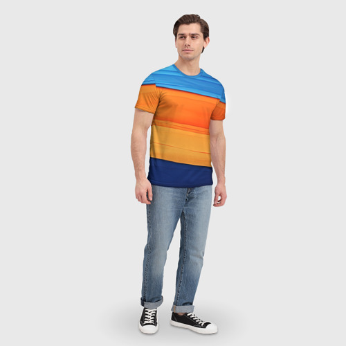 Мужская футболка 3D с принтом Разноцветный полосатик, вид сбоку #3