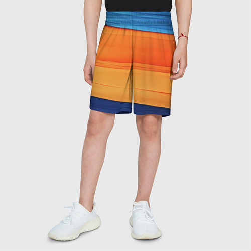 Детские спортивные шорты 3D с принтом Разноцветный полосатик, вид сбоку #3