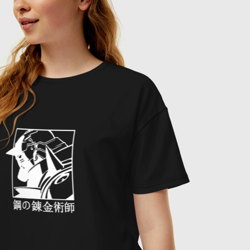Женская футболка хлопок Oversize Альфонс и Эдвард - Стальной алхимик, цвет черный - фото 3