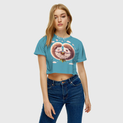 Женская футболка Crop-top 3D Ежики одуванчики - сердце - фото 2