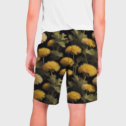 Шорты с принтом Желтые одуванчики - полевые цветы для мужчины, вид сзади №1. Цвет основы: белый