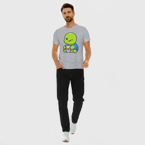 Мужская футболка хлопок Slim с принтом Черепашка с кофе, вид сбоку #3